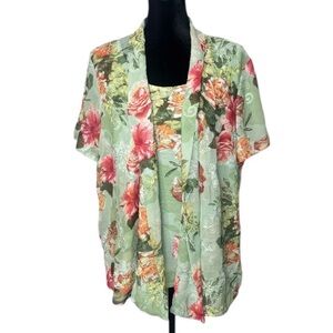 🌹Alfred Dunner - 2pc Green Floral Sleeveless Tank & Top Set - Size 18W